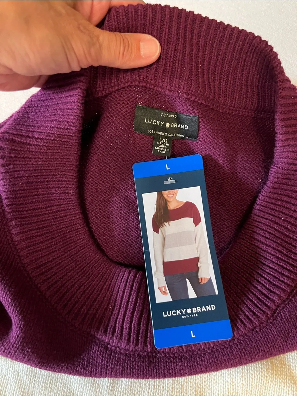 Lucky Brand Sweater Women’s L Colorblock Pullover Burgundy Cream Gray NWT